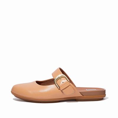 Fitflop Women's ALLEGRO Buckle Leather Flat Shoes - Brown, JD5287649